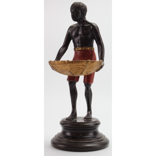 430 - Figure depicting a man holding a basket (possibly bronze), height 21cm approx.