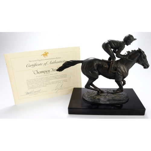 438 - Horse Racing interest. A bronze titled 'Champion Finish', by David Cornell, depicting Lester Piggott... 