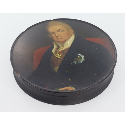 464 - Stobwasser Lacquer box depicting William IV, with makers details, matching numbers to lid and base ‘... 