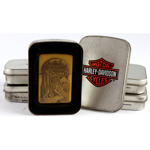 476 - Zippo. Five cased Zippo Harley Davidson Motor Cycles lighters