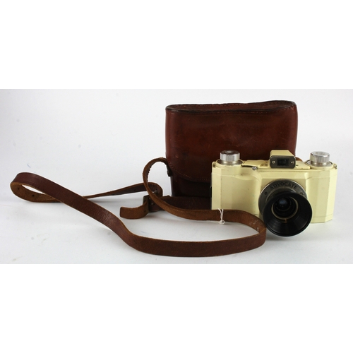 490 - Ilford Advocate camera (cream), with Dallmeyer Anastigmat 35mm f/4.5 lens, contained in original lea... 