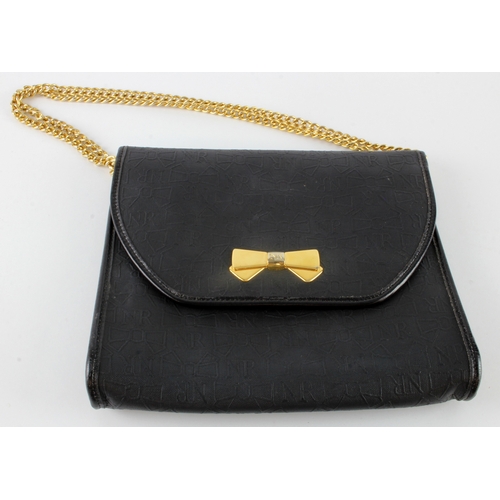 498 - Nina Ricci black leather handbag, with gold coloured clasp and embossed decoration, authenticity car... 