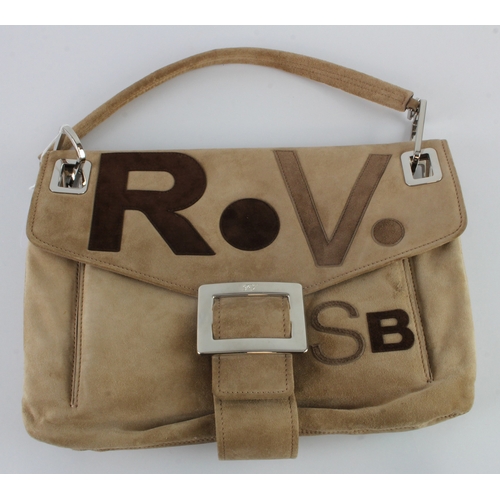 499 - Roger Vivier (Paris) tan leather bag with raised letters, with maintenance card, 31cm x 22cm approx.