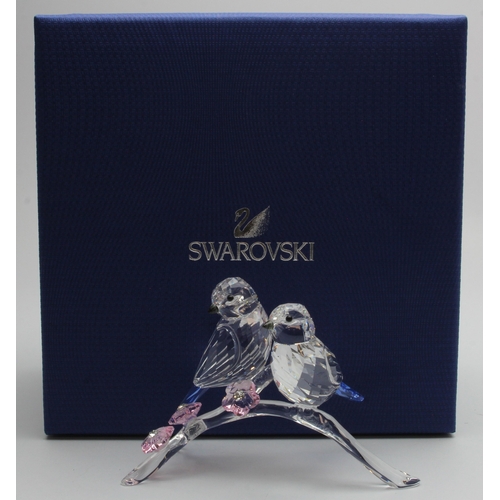 70 - Swarovski crystal pair of Blue Tits ornament, height 70mm, length 115mm approx., contained in origin... 