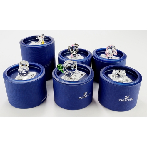 84 - Swarovski. A collection of six boxed Swarovski crystal ornaments, including Frog (5243741), Mouse (5... 