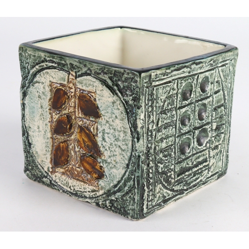 89 - Troika pottery cube vase, signed to base 'Troika, AB' (Alison Brigden), height 8.5cm, diameter 13cm