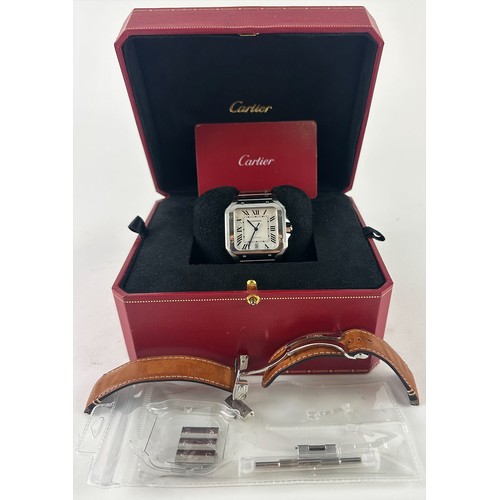 290 - Cartier Santos stainless steel gents automatic wristwatch, ref. 4072, 2021 card. The silvered dial w... 