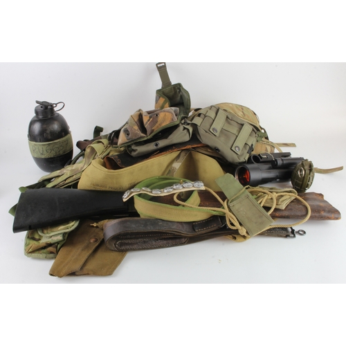 100 - Large box of Militaria to include P37 Holsters, MG42 Sling 1943 dated 30 cal Cover, etc  (Qty)