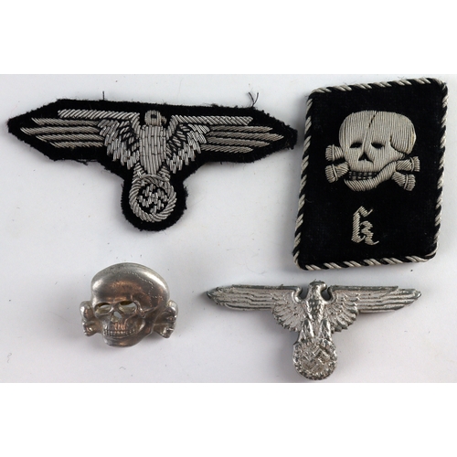 1023 - German SS Totenkopfverbande camp commandant collar tab with SS shoulder eagle and SS officers hat ba... 