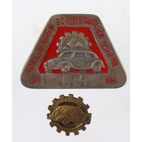 1035 - German VW Factory workers lapel badges 2x.