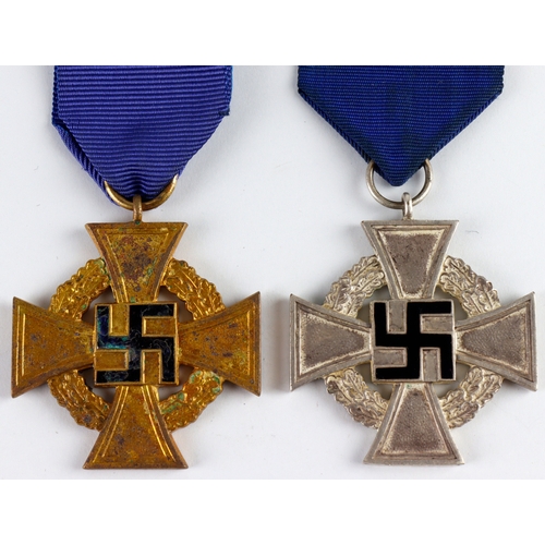 1056 - German WW2 40 Year Faithful Service medal with 25 year faithful service medals.