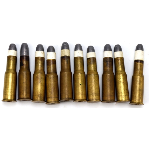 106 - Martini-Henry .577/450 Cartridges, inert group of 10, drawn cases, head-stamped ‘KYNOCH / 577/450’, ... 