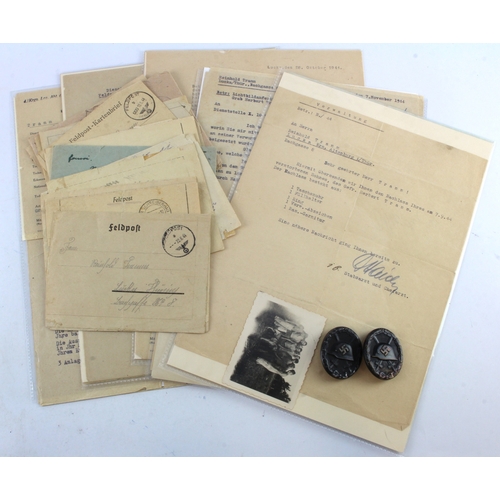 1060 - German WW2 black wound badges to brothers to Herbert and Hans Tram comes with various service docume... 