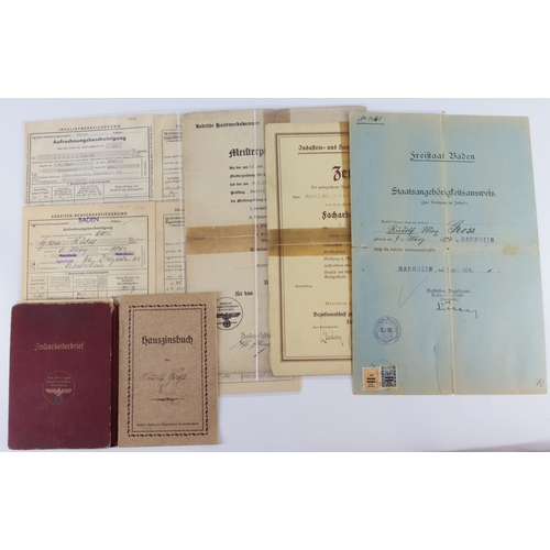 1064 - German WW2 documents factory work permits etc to Rudolf Gross machine operator.