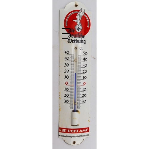 1076 - German WW2 NSRDW enamelled wall thermometer.