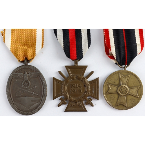 1083 - German WW2 West Wall medal, War Merit medal, Cross of Honour.