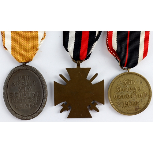 1083 - German WW2 West Wall medal, War Merit medal, Cross of Honour.