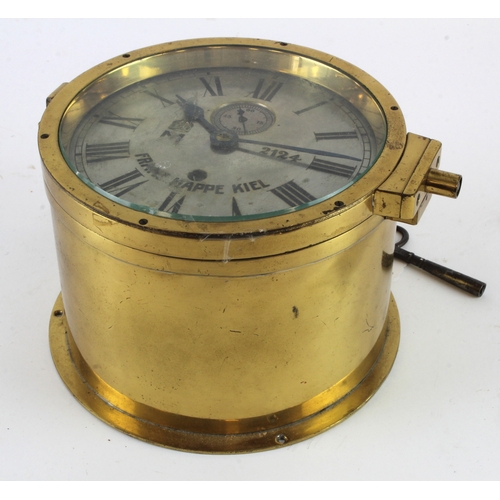 1092 - Imperial German Naval Ships Clock with Key, movement requires attention. Dial marked 'M 2124 Franz H... 