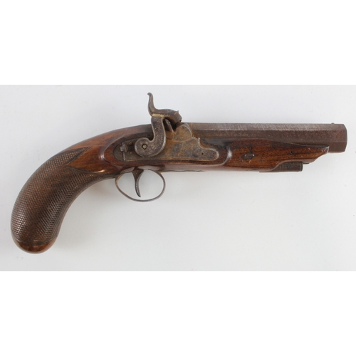 110 - Overcoat percussion Pistol, 15 Bore, of the pattern used by Coastguards and Revenue officers. Octago... 