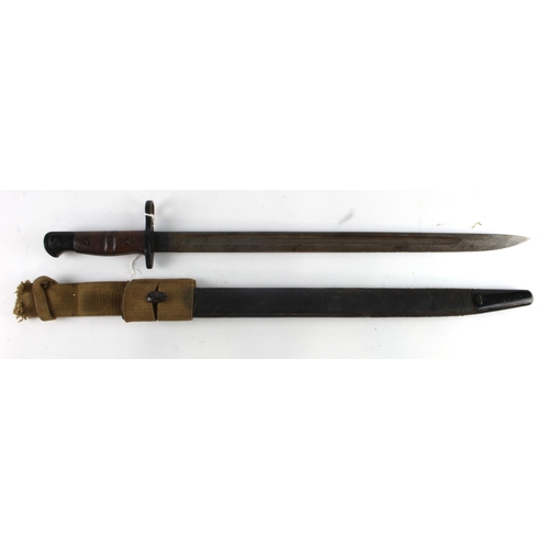 112 - P13 Sword bayonet manufactured 12/16 by Winchester, in its steel mounted scabbard ME.Co Home Guard f... 