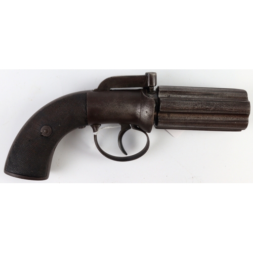 115 - Pepperbox Six-shot Double-action Percussion Revolver, circa 1850, 80-bore 3 ½ in. fluted barrel clus... 