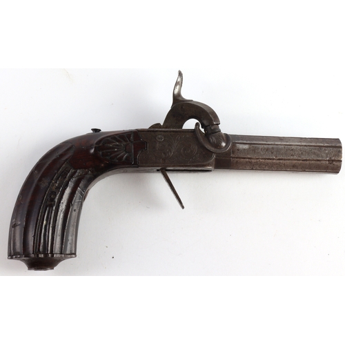 116 - Percussion 19th century Belgium box lock pocket, lovely gun with side hammer folding trigger engrave... 