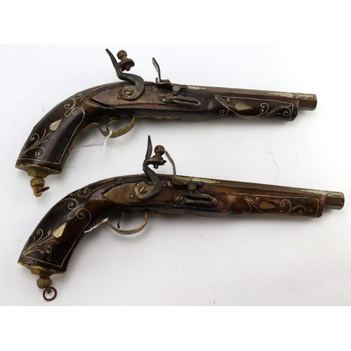 154 - Turkish / North flintlock pair of pistols, length 13