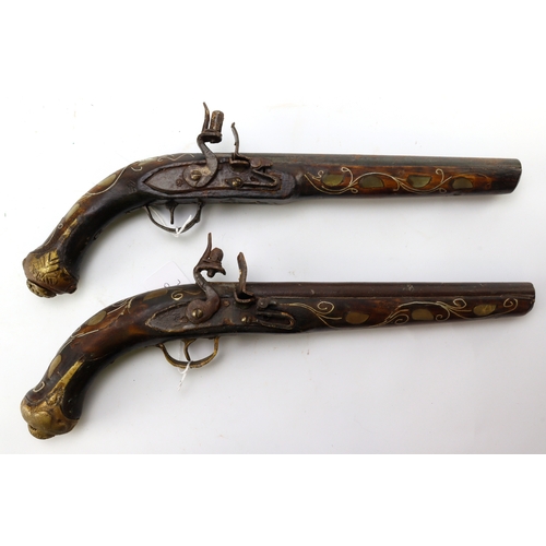 157 - Turkish / North flintlock pistols, length 16.5