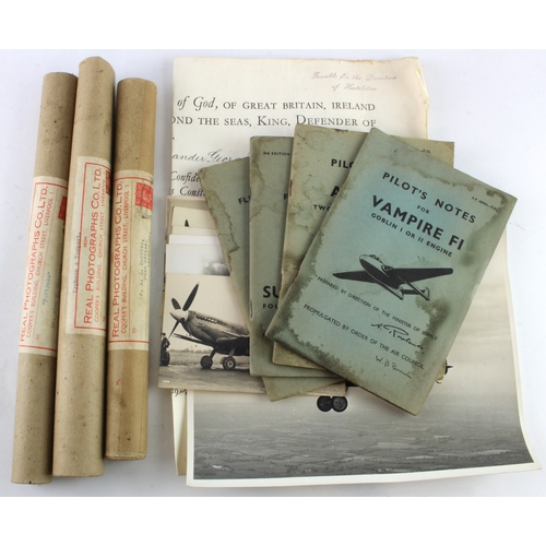 197 - Aviation related WW2 ephemera aircraft photos prints including pilots booklets, 1940 officers commis... 