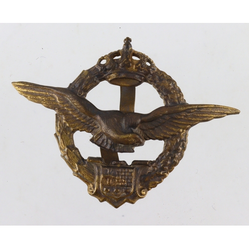 211 - Badge Royal Yugoslavian Airforce cap badge, likely made on field, Officers blades.