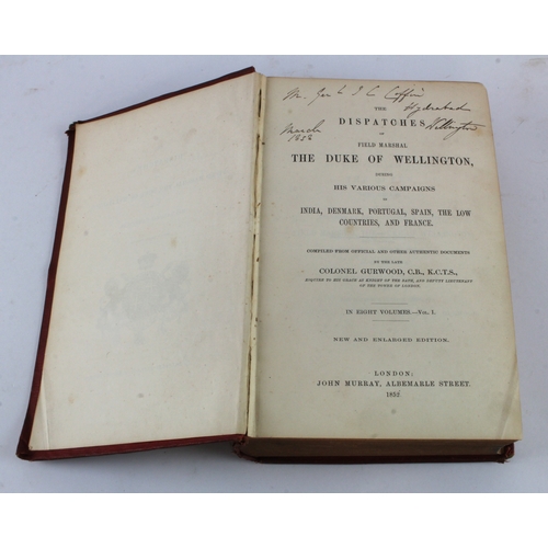 243 - Book - The Dispatches of The Duke of Wellington Vol 1 India with Map, inscribed to flyleaf 'Mr Gen L... 