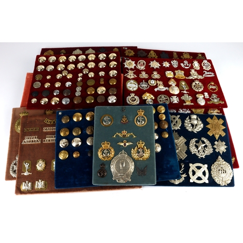 296 - Cap badge collection on small felt boards (x14) including a few Buttons and Shoulder Titles  (qty)