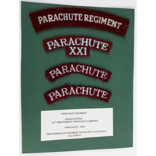 384 - PARACHUTE REGIMENT WW2 embroidered shoulder title badges all Serifs and all in excellent worn condit... 