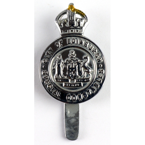 388 - Police - City of Edinburgh Special Constables white metal hat badge, possibly WW2 period, has a King... 