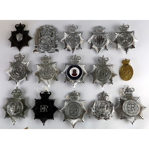 393 - Police Helmet Plate collection QC x13 and KC x2, wide range of forces   (15)