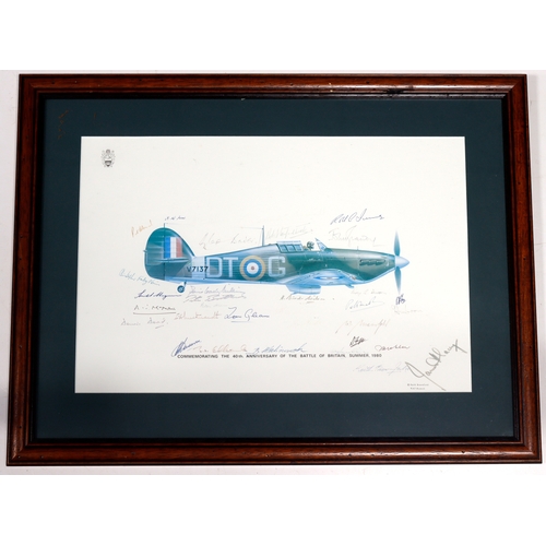 402 - RAF interest - large framed and glazed print of a Hurricane with Certificate to rear  (Buyer collect... 