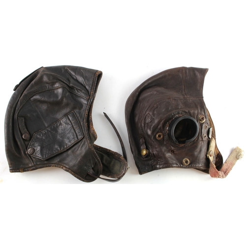 409 - RAF WW2 flying helmets including C type in good condition no tears to the leather with a Lewis patte... 