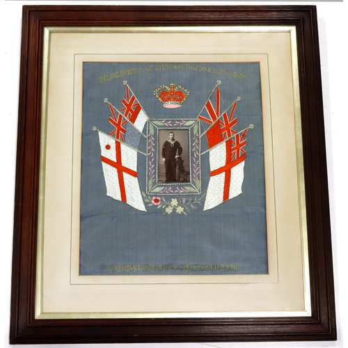 429 - Royal Navy Edwardian framed panel, early 20th Century, with a 3 in. x 4 ¾ in. B&W studio photo of a ... 