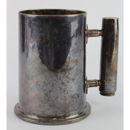 459 - Trench Art tankard, silver plated, made using a 12 Pr shell case, and bullet handle with Palestine c... 