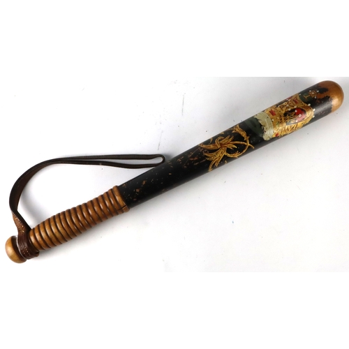 466 - Victorian Special Constable's Truncheon with leather strap, paint worn