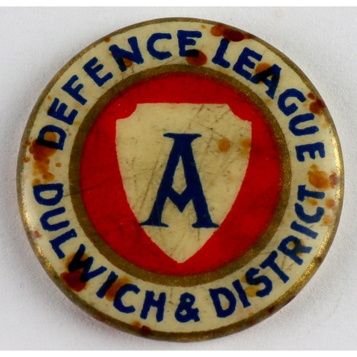 467 - Voluntary Training Corps.  WW1 period Dulwich & District Defence League, rare celluloid on metal bad... 