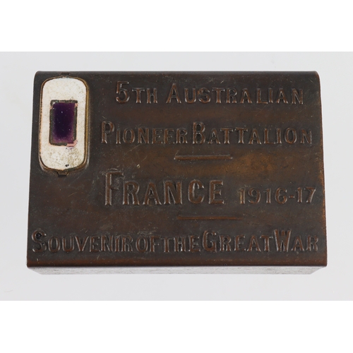 486 - WW1 commemorative metal matchbox cover '5th Australian Pioneer Battalion / France 1916-17 / Souviner... 