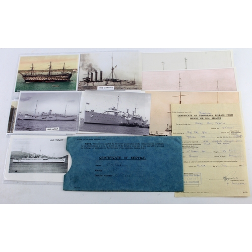 505 - WW1 RN seaman’s service documents to J.2405 Charles Henry Perkins served on various ships from 13-6-... 