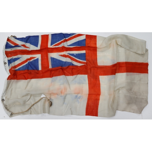 514 - WW2 1942 dated original Royal Naval ensign flag approx. size 3x6 feet with various markings to the l... 