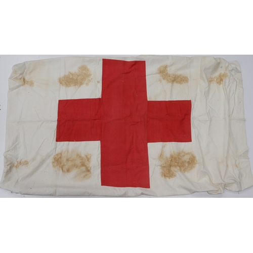 530 - WW2 Red Cross field dressing station flag large size some old stains and wear.