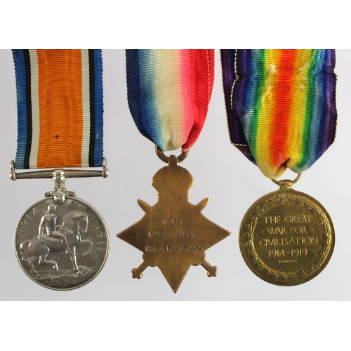 557 - 1915 Star Trio (17183 Pte A H Allen Oxf & Bucks L.I.) with research, lived Aston, Birmingham. Wounde... 