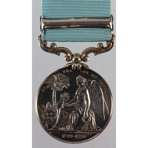 574 - Army of India Medal 1851 with Bhurtpoor clasp named (J.Rippingale, 11th Lt Dragns). James was born H... 