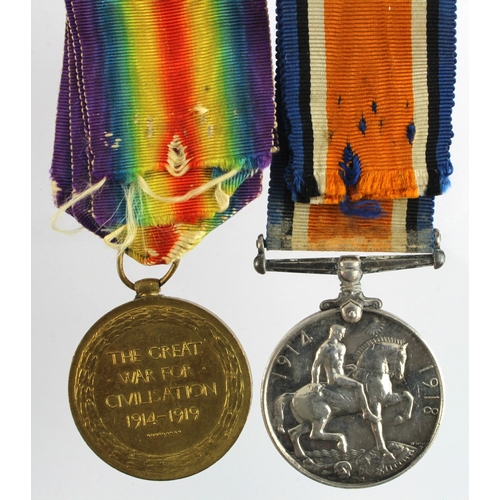 598 - BWM & Victory Medal (20175 Pte W Griffiths Lan.Fus) with research, lived Collyhurst, Manchester. Wou... 