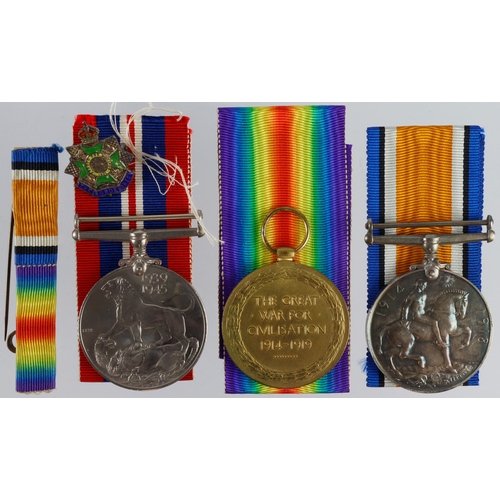 603 - BWM & Victory Medal (23806 Pte B Young Bord Regt) served 7th Bn, with box and envelope of issue, liv... 