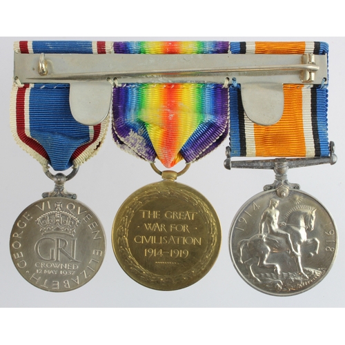 614 - BWM & Victory Medal (34039 Pte R E Wightman North'D Regt) mounted with 1937 Coronation Medal. With r... 